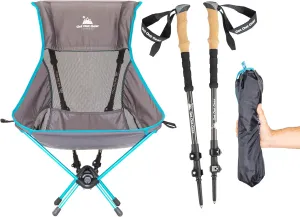TrekChair V2 Highback Backpacking Chair | 2-in-1 Trekking Pole and Camp Chair System | Extra Large and Wide with Headrest | Ultralight | Compact, Packable, and Lightweight Hiking Chair