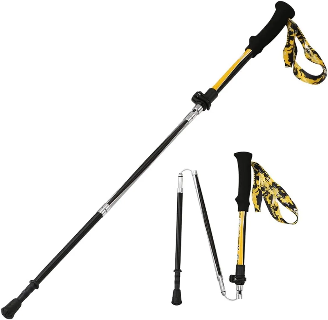 Trekking Poles, Aluminum Alloy Telescopic Walking Stick, 3-Section Adjustable Portable Trekking Poles, Hiking with Wristband & Stick Cap, for Walking, Camping