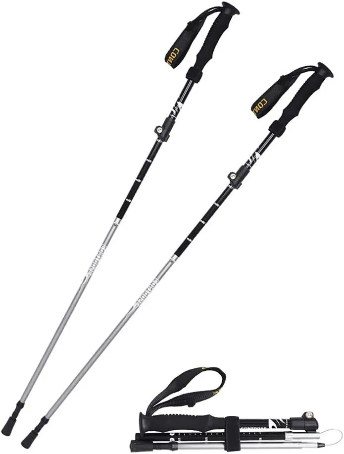 Trekking Poles Collapsible Lightweight High-Strength Wear-Resistant Aluminum Alloy Ultralight Mountaineering Equipment Lightweight Straight Handle 2PCS Accessories&Carry Bags