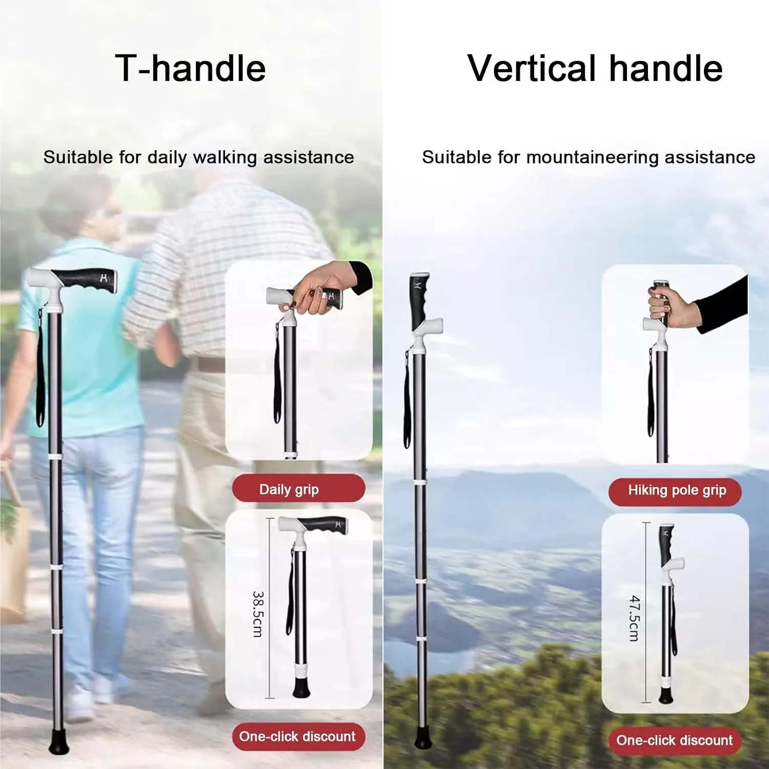 Trekking Poles-Elderly Crutches-Walking Sticks for Hiking-Lightweight Collapsible Hiking Poles for Backpacking Gear