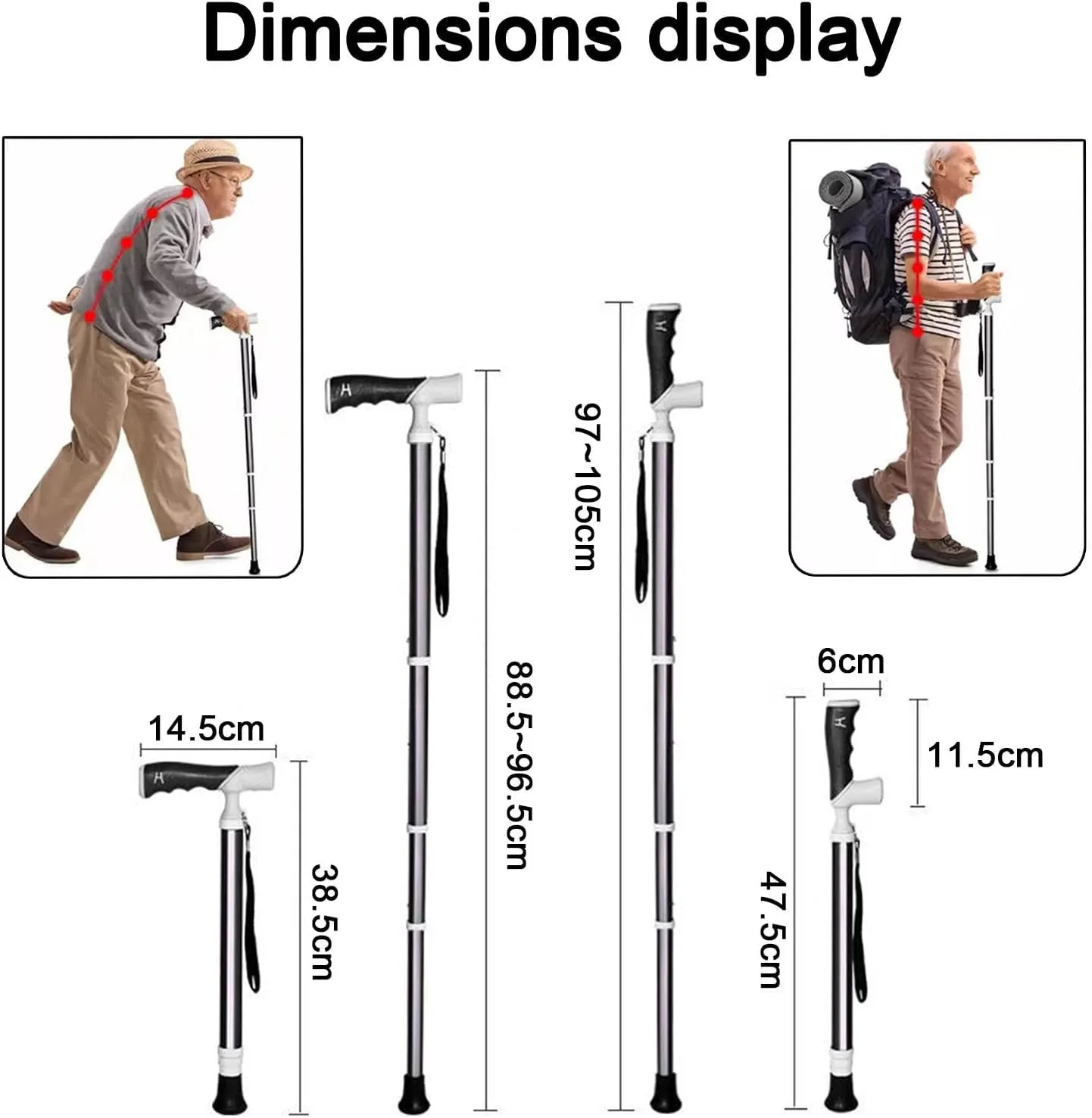 Trekking Poles-Elderly Crutches-Walking Sticks for Hiking-Lightweight Collapsible Hiking Poles for Backpacking Gear