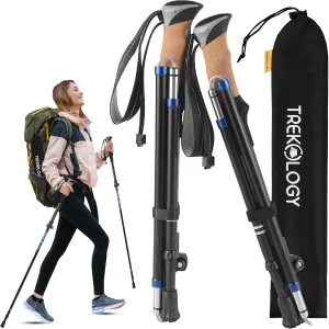 TREKOLOGY Hiking Poles with Real Cork Grips, Adjustable for Heights 5'2'' to 6'5'' – Lightweight Trekking Poles, Aircraft-Grade Aluminum, Compact Fold for Hiking & Backpacking (2pc Set) TREKZ Cork SE