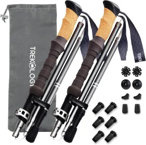TREKOLOGY Trek-Z Cork Trekking Poles Bundle with 6pc Replacement Tips - Complete Trekking Gear Set for Enhanced Outdoor Adventures