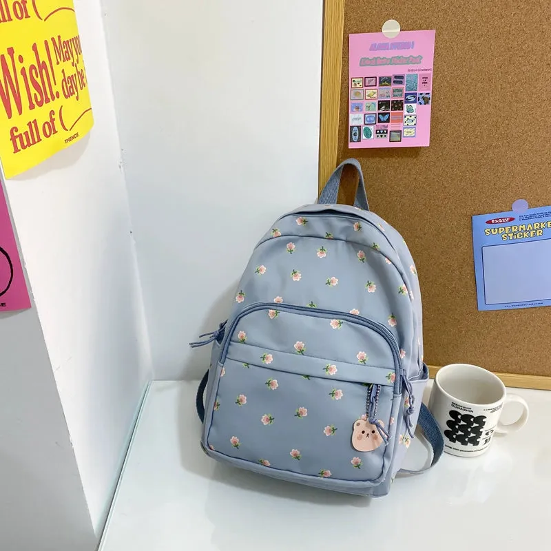 Trendy Lightweight Small Backpack - Fresh Floral Design for Students