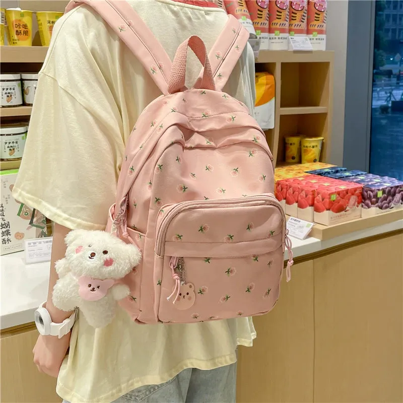 Trendy Lightweight Small Backpack - Fresh Floral Design for Students