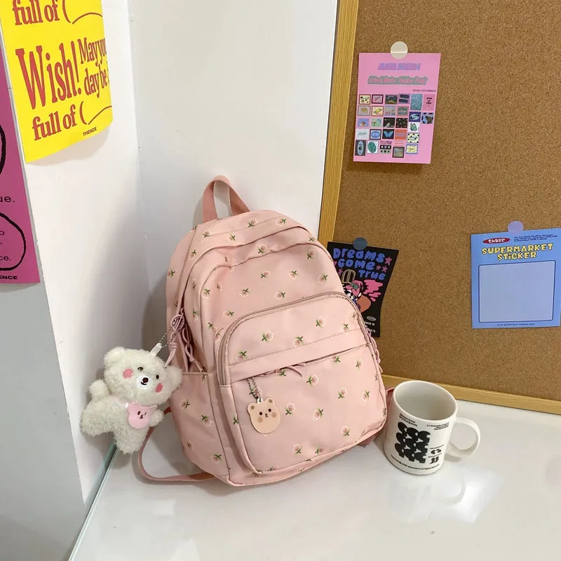 Trendy Lightweight Small Backpack - Fresh Floral Design for Students