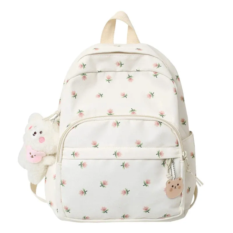 Trendy Lightweight Small Backpack - Fresh Floral Design for Students