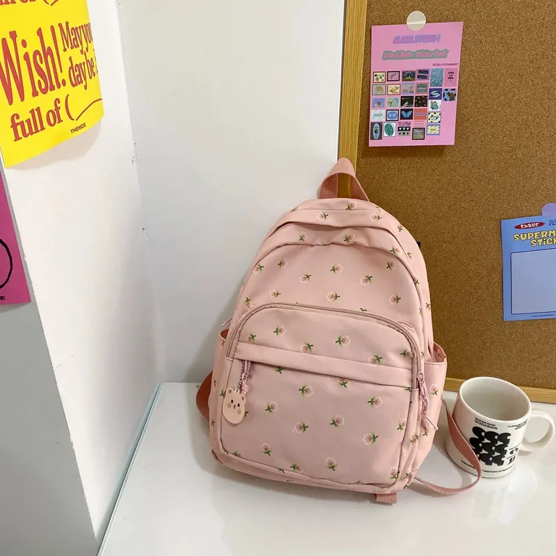 Trendy Lightweight Small Backpack - Fresh Floral Design for Students