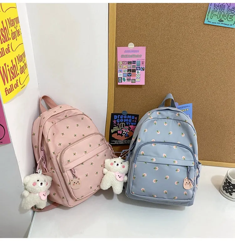 Trendy Lightweight Small Backpack - Fresh Floral Design for Students