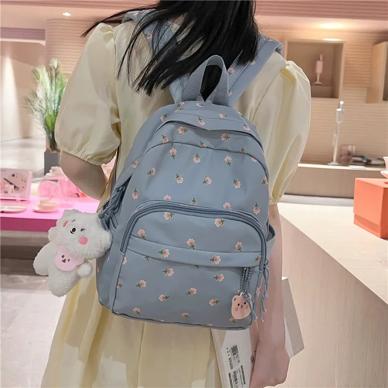 Trendy Lightweight Small Backpack - Fresh Floral Design for Students