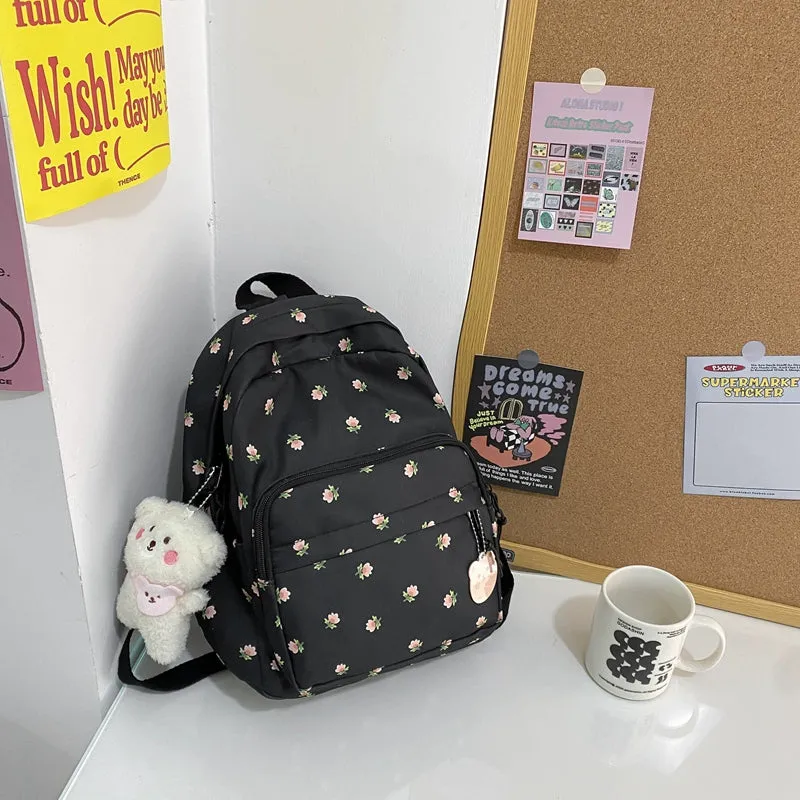 Trendy Lightweight Small Backpack - Fresh Floral Design for Students