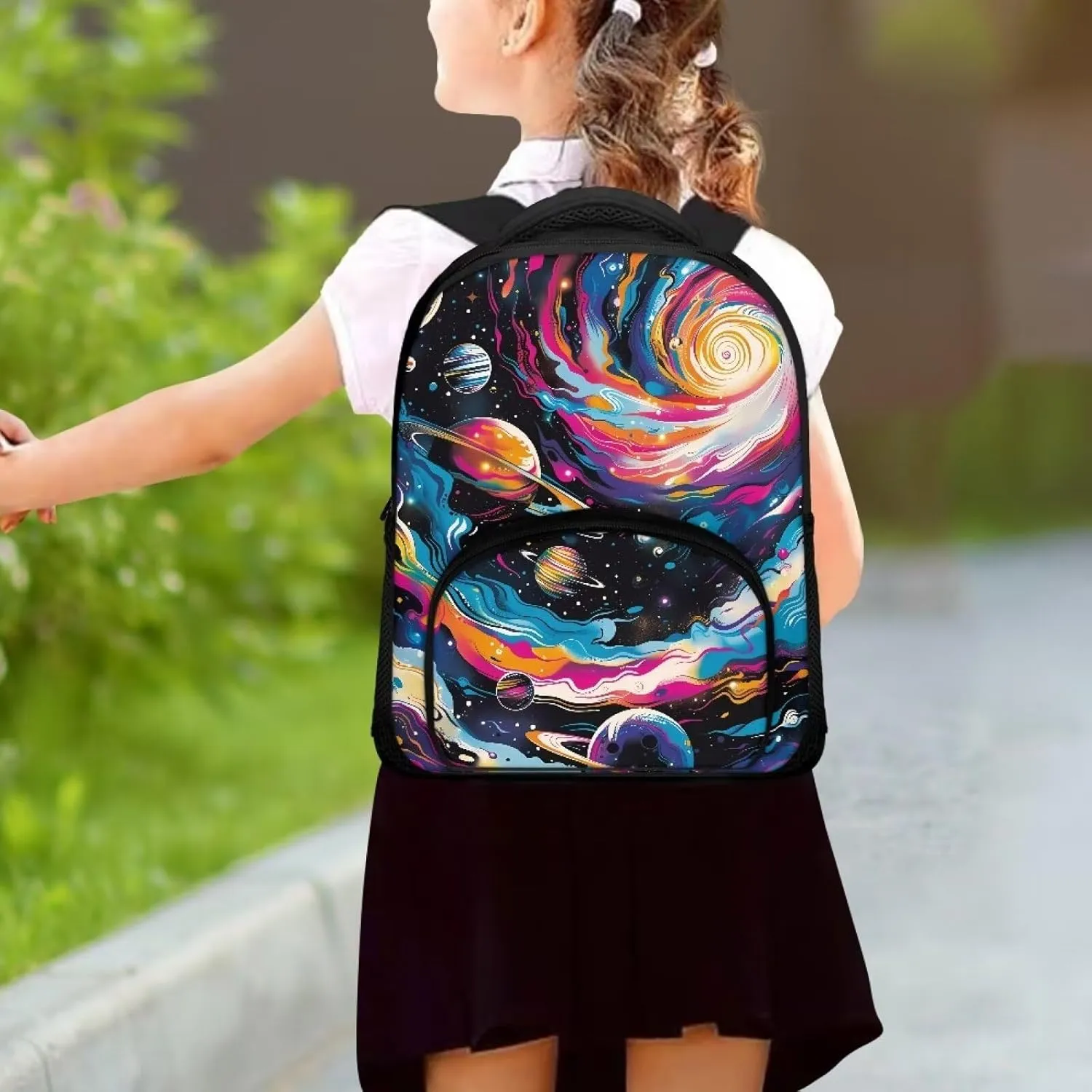 Trippy Galaxy School Backpack for Girls Boys Solar System Backpack for Notebooks Laptop Bottles Reusable Bookbag with Breathable Back Panel 12 Inch Shoulder Bag for School Travel Gifts
