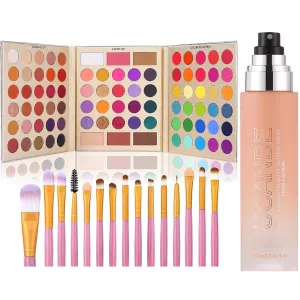 UCANBE Dewy Makeup Setting Spray   86 Colors Eyeshadow Palette with 15pcs Makeup Brushes Set Matte Glitter Long Lasting Highly Pigmented Waterproof Contour Blush Powder Highlighter