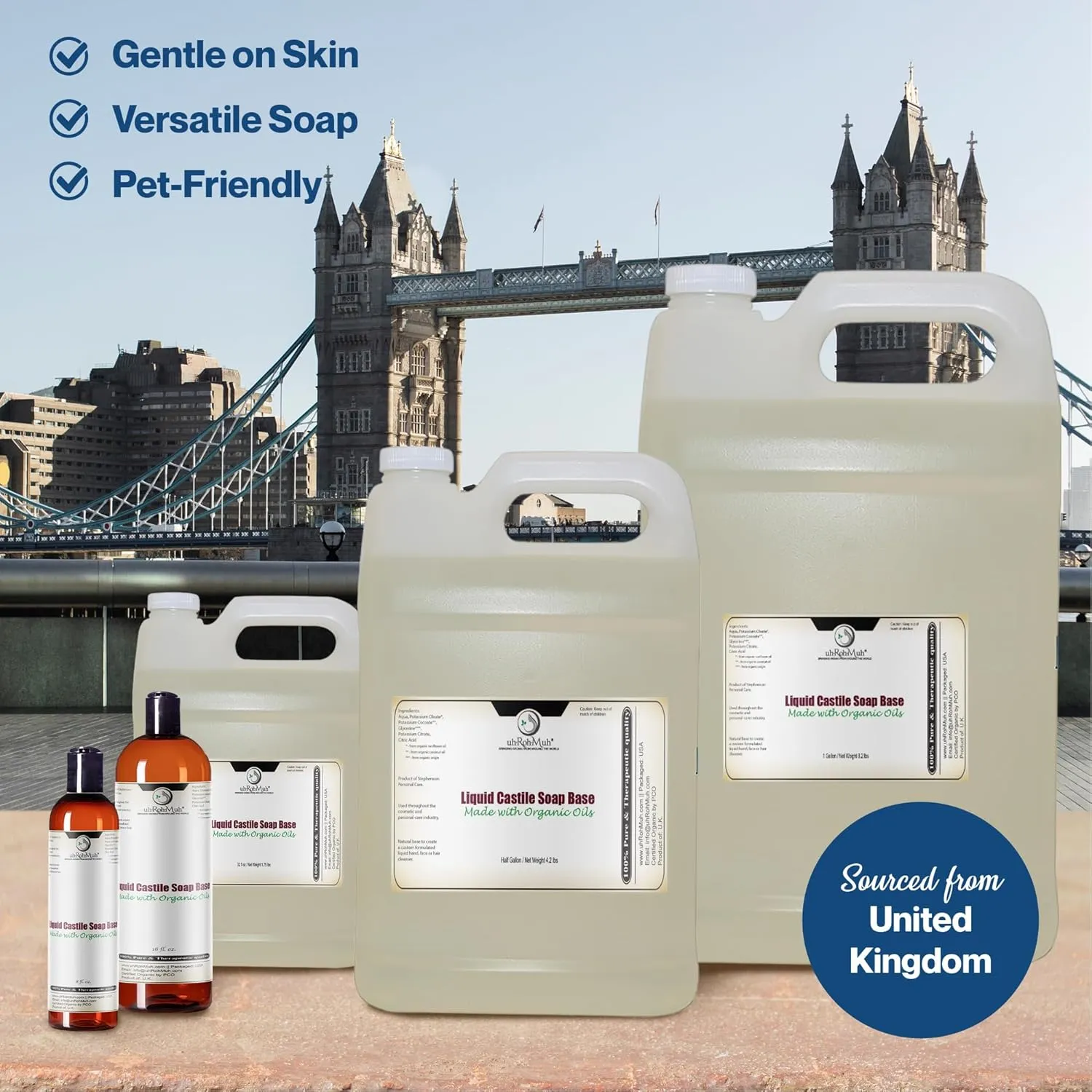 uh*Roh*Muh Organic Castile Liquid Soap - USDA Certified Versatile Soap Base for Soap Making | Gentle Skin Cleanser, Plant-Friendly Insect Spray, Pet Wash made with Natural Ingredients UK - (1G)