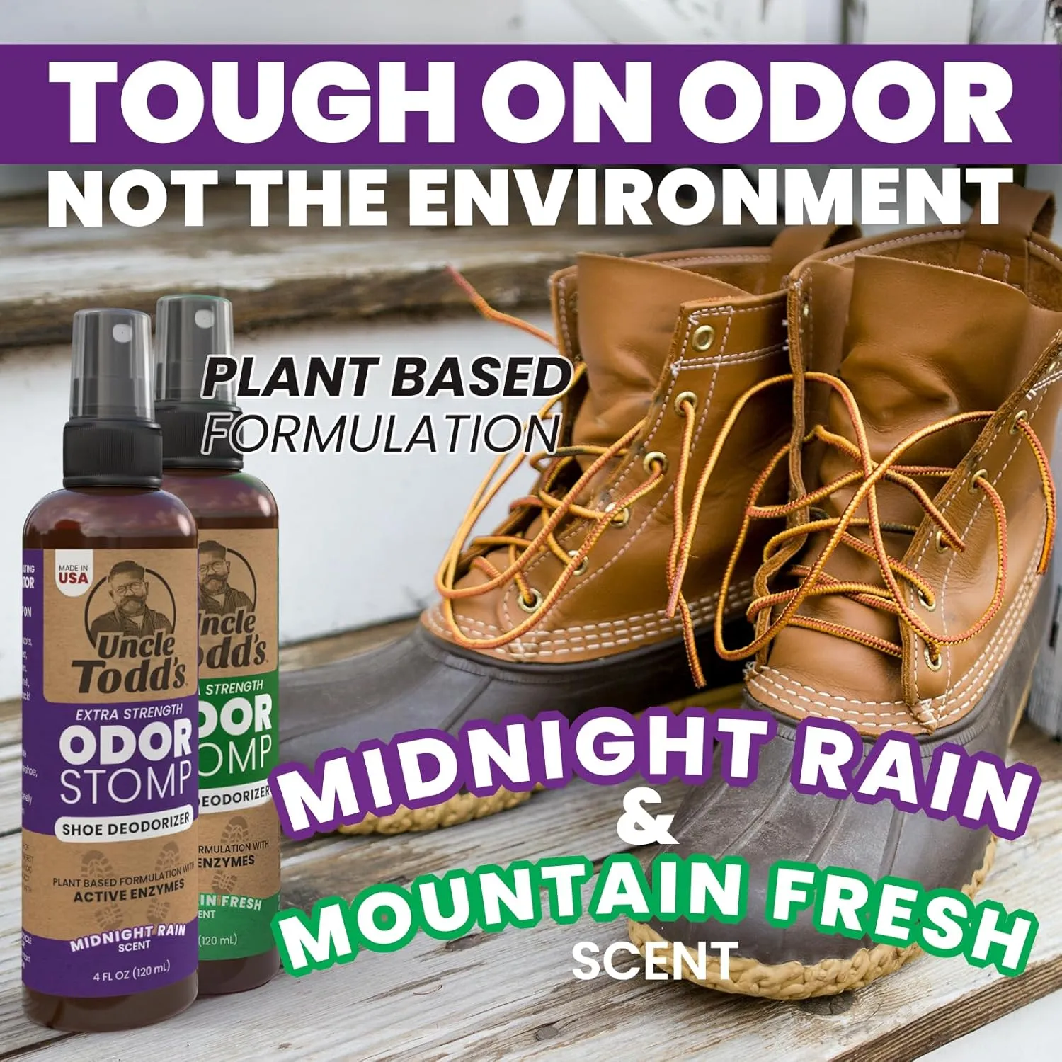Uncle Todd's Odor Stomp Shoe Deodorizer 2-Pack - Proven & Powerful Enzyme Shoe Spray for Odor Elimination in All Footwear