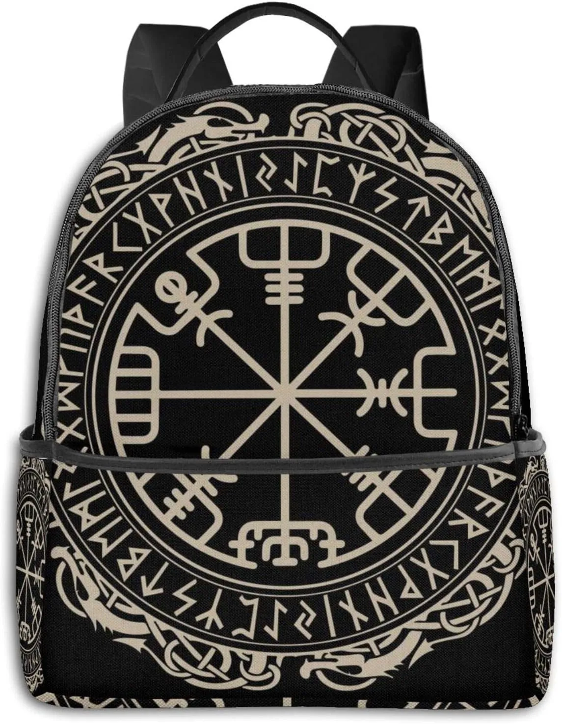 Unisex Backpack Multipurpose Rucksack Backpacks Big Capacity Backpack Black Celtic Viking Design Magical Runic Compass Vegvisir In The Circle Of Norse Runes And Dragons Tattoo Decorative