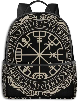 Unisex Backpack Multipurpose Rucksack Backpacks Big Capacity Backpack Black Celtic Viking Design Magical Runic Compass Vegvisir In The Circle Of Norse Runes And Dragons Tattoo Decorative