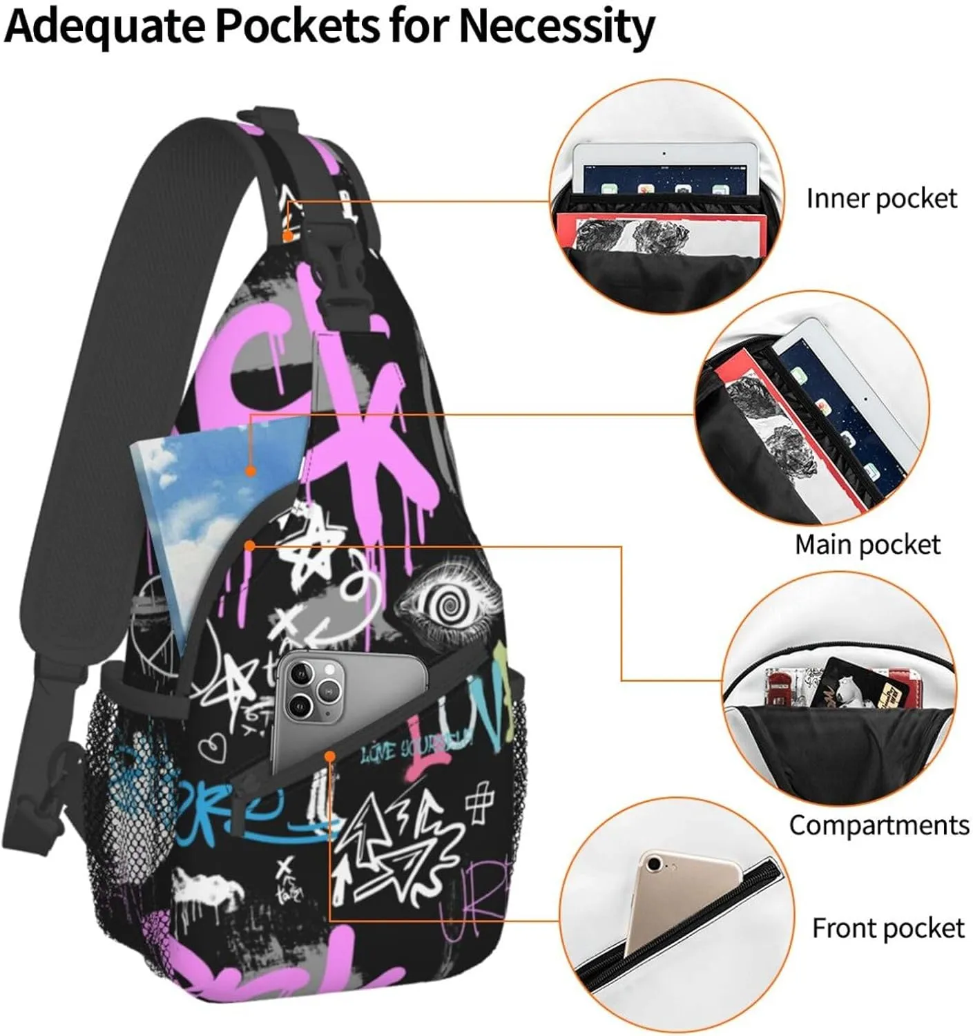 Unisex Chest Bags Crossbody Sling Backpack Travel Hiking Daypack Crossbody Bag For Men