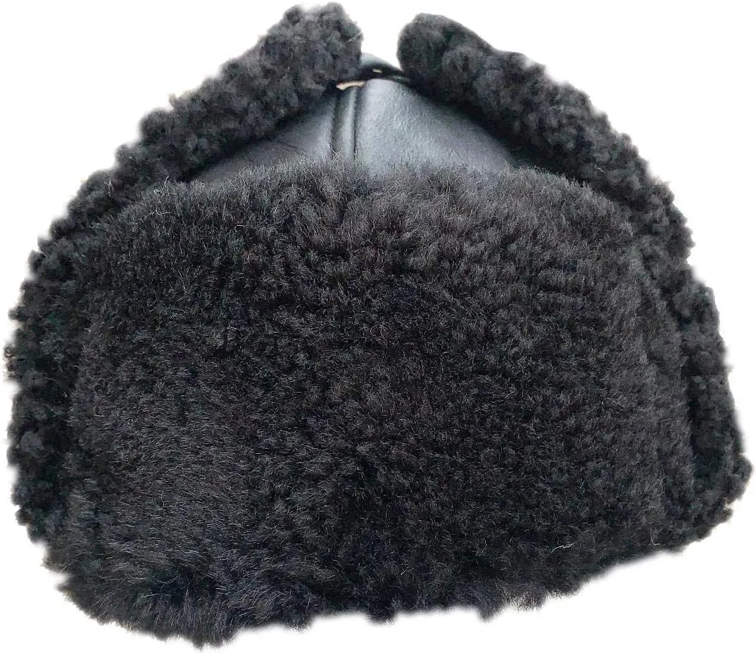 Unisex Sheepskin Trapper Hat Russian Ushanka Aviator Fur hat Winter hat