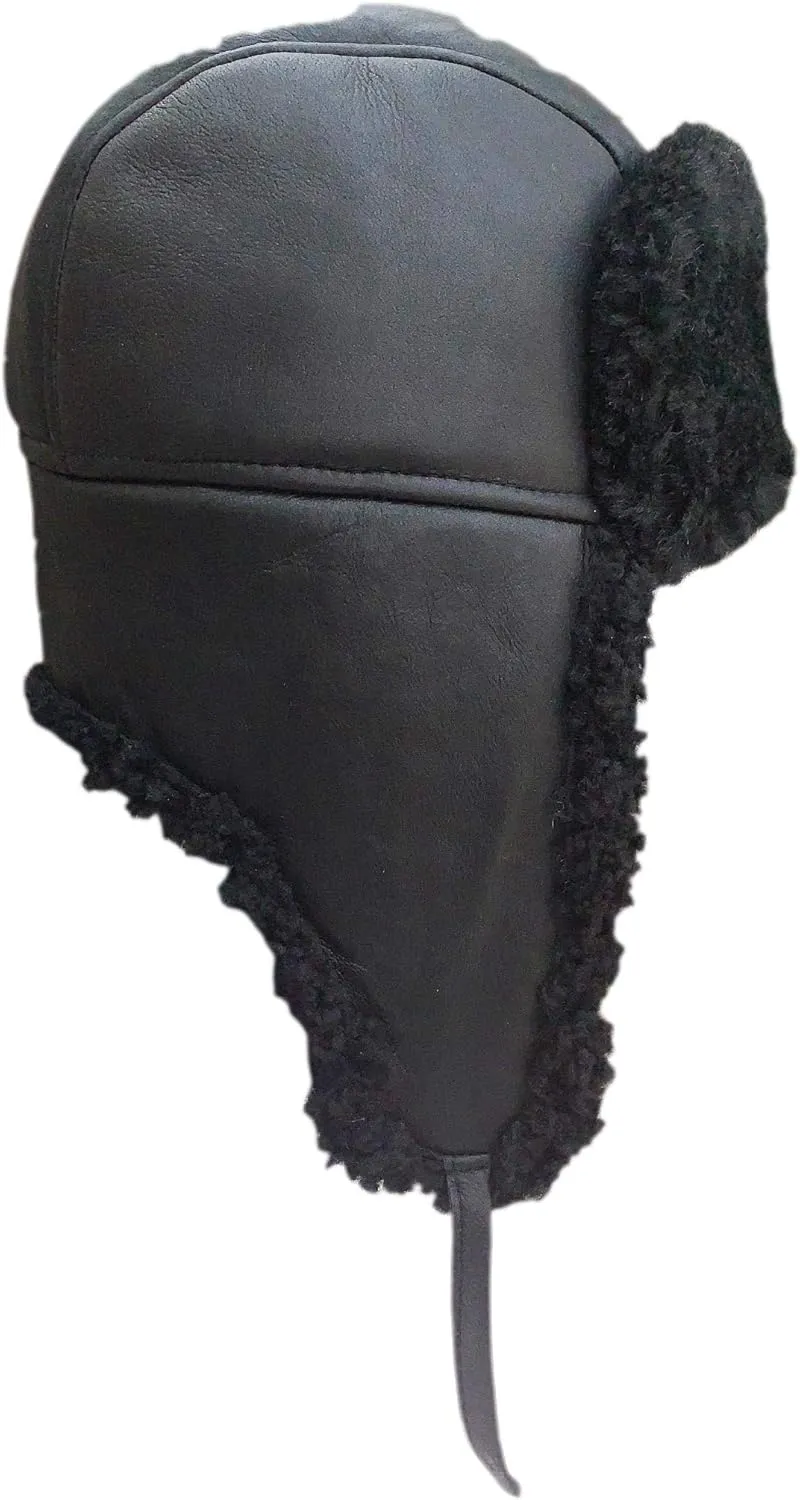 Unisex Sheepskin Trapper Hat Russian Ushanka Aviator Fur hat Winter hat