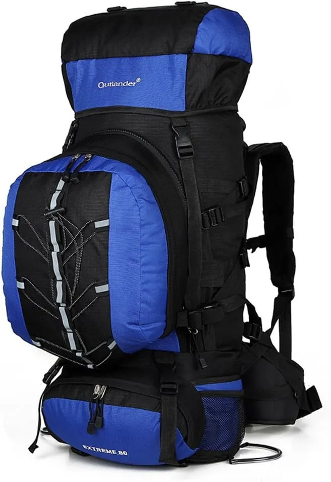 UNISTRENGH 80L Internal Frame Backpack Hiking Backpack Backpacking for Camping Mountaineering Fishing (80L Blue)