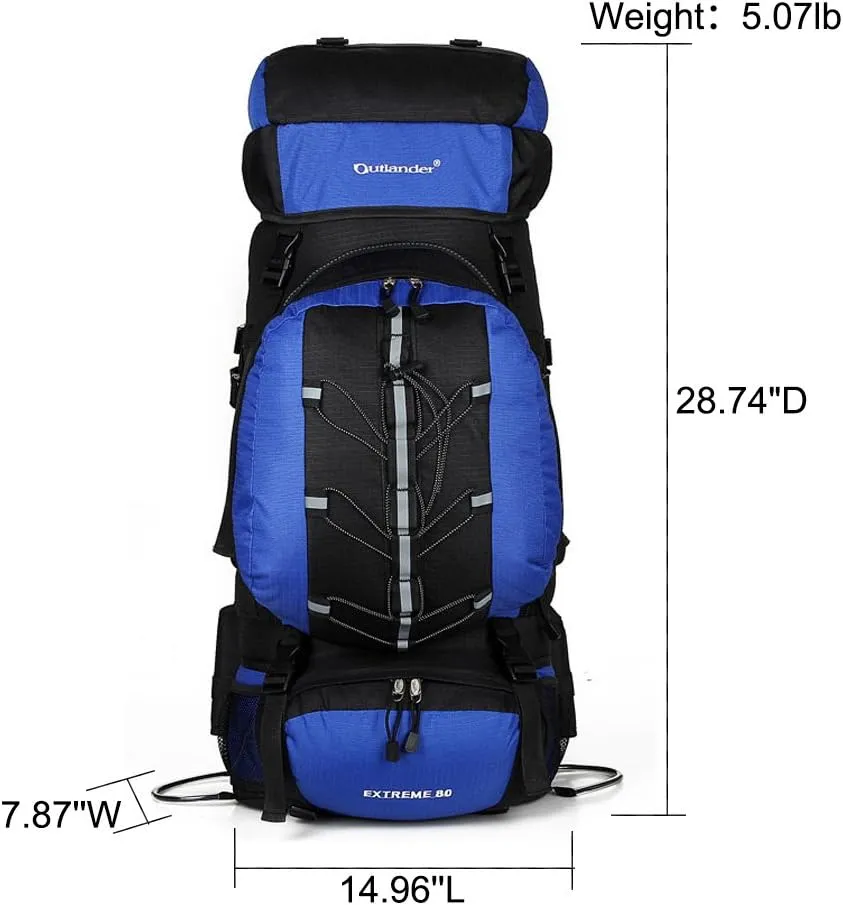 UNISTRENGH 80L Internal Frame Backpack Hiking Backpack Backpacking for Camping Mountaineering Fishing (80L Blue)