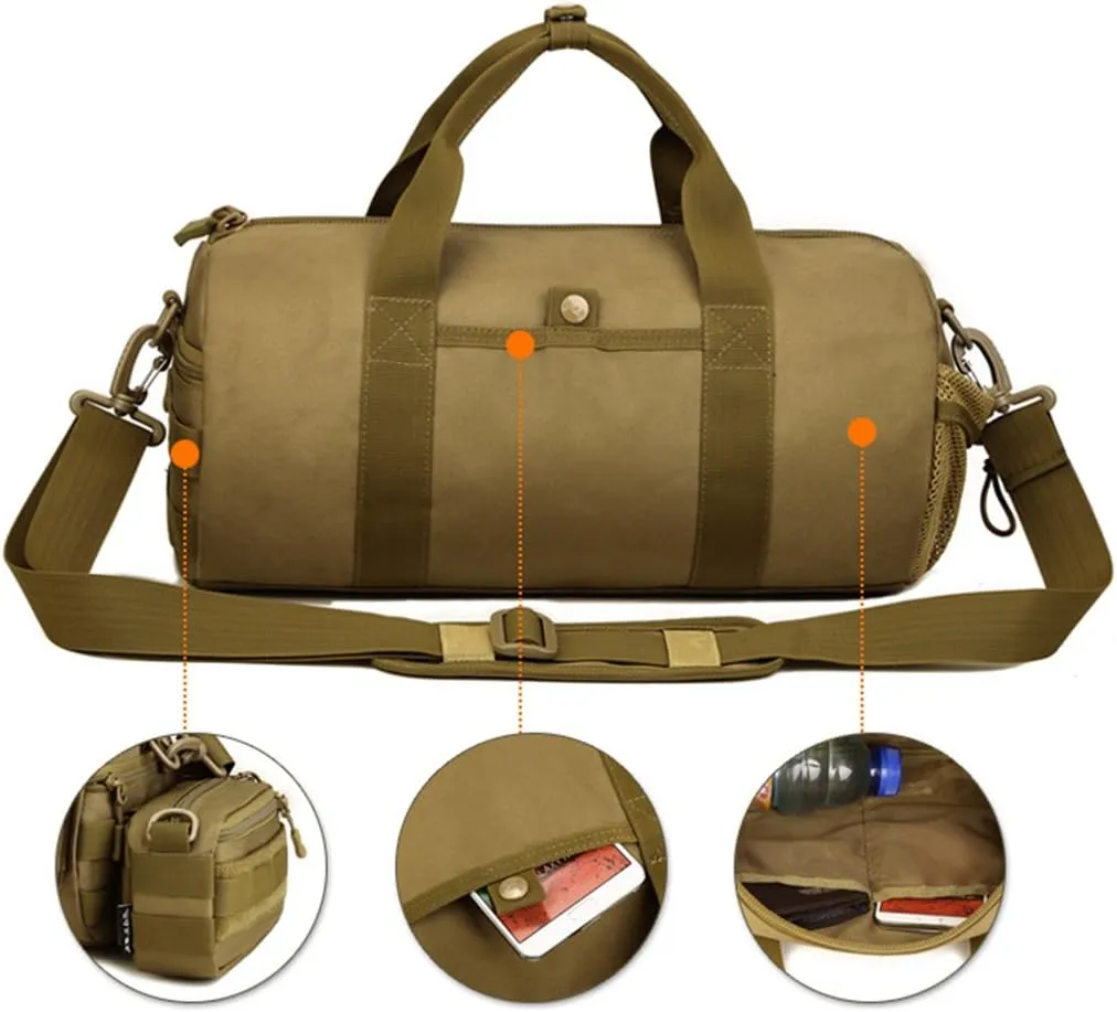 UNISTRENGH Military Tactical Molle Duffle Bag Travel Sports Outdoor Gym Pack Army Carry On Bag Lightweight Tote Handbag for Camping Hiking or Other Outdoor Activities (Coyote Brown)
