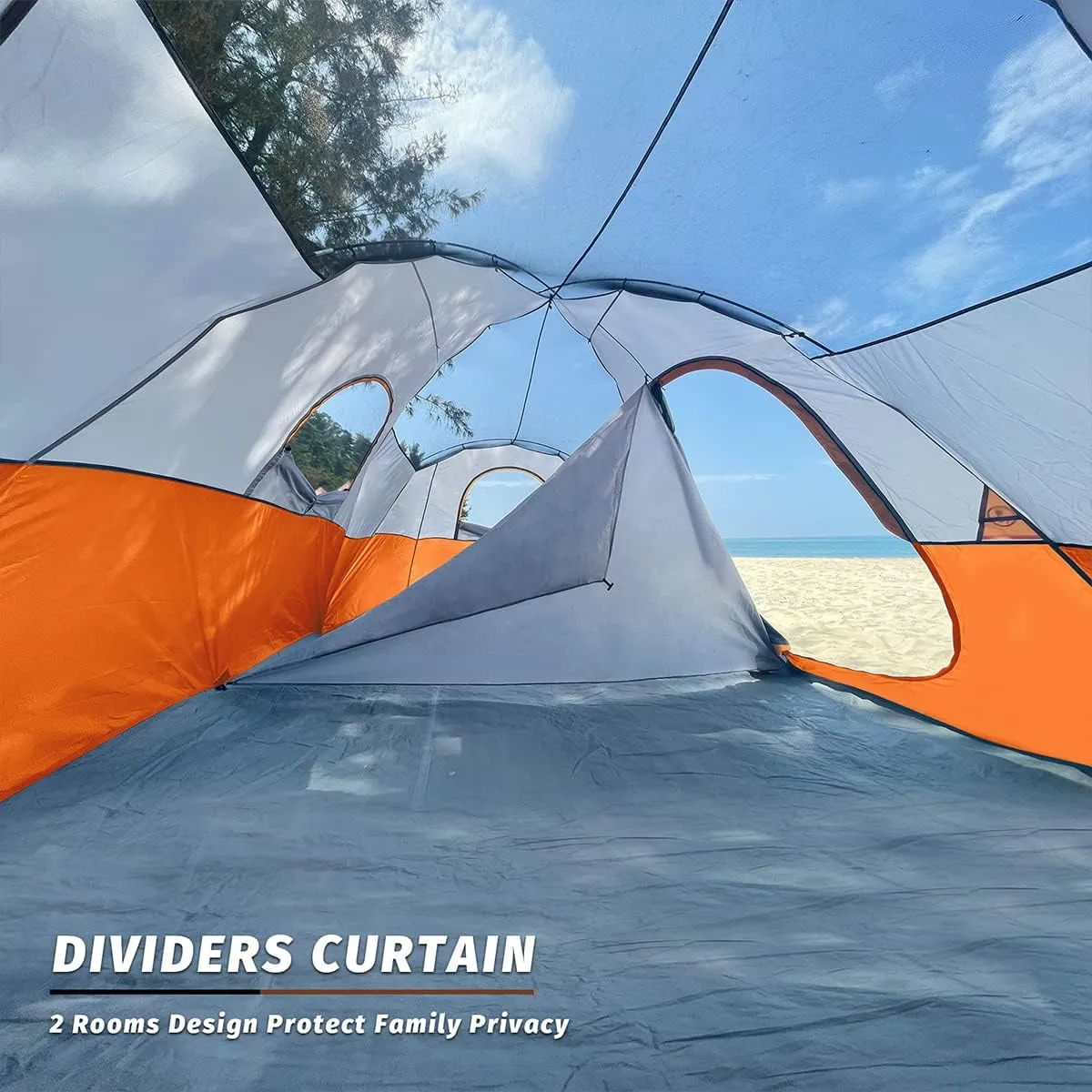 UNP Camping Tent 10-Person-Family Tents, Parties, Music Festival Tent, Big, Easy Up, 5 Large Mesh Windows, Double Layer, 2 Room, Waterproof, Weather Resistant, 18ft x 9ft x78in