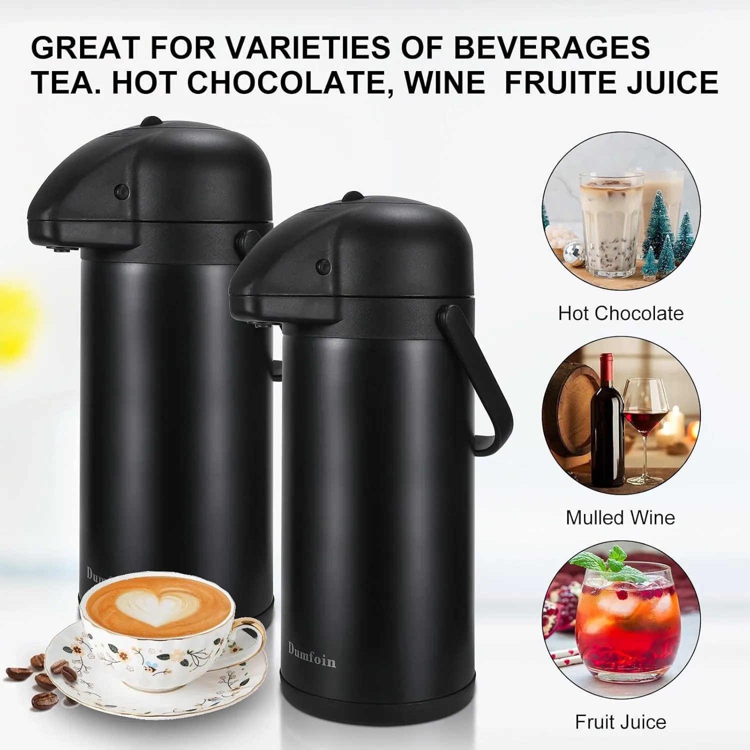 Updated Airpot Coffee Dispenser with Pump,102OZ Insulated Thermal Coffee Carafe for Keeping Hot - Cold Water, Party Chocolate Drinks & Stainless Steel Thermos Urn Large Thermal Hot Drink (Black)