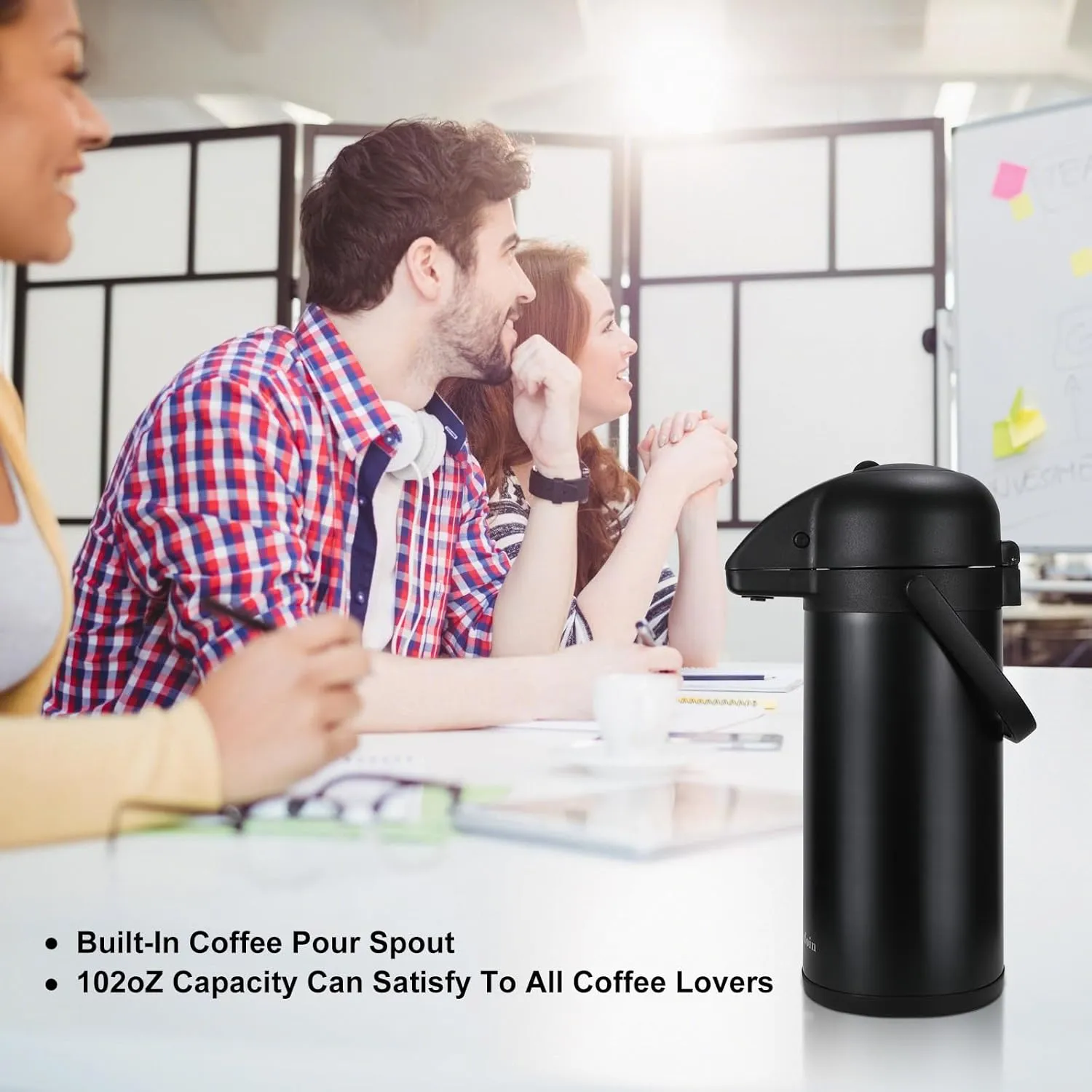 Updated Airpot Coffee Dispenser with Pump,102OZ Insulated Thermal Coffee Carafe for Keeping Hot - Cold Water, Party Chocolate Drinks & Stainless Steel Thermos Urn Large Thermal Hot Drink (Black)