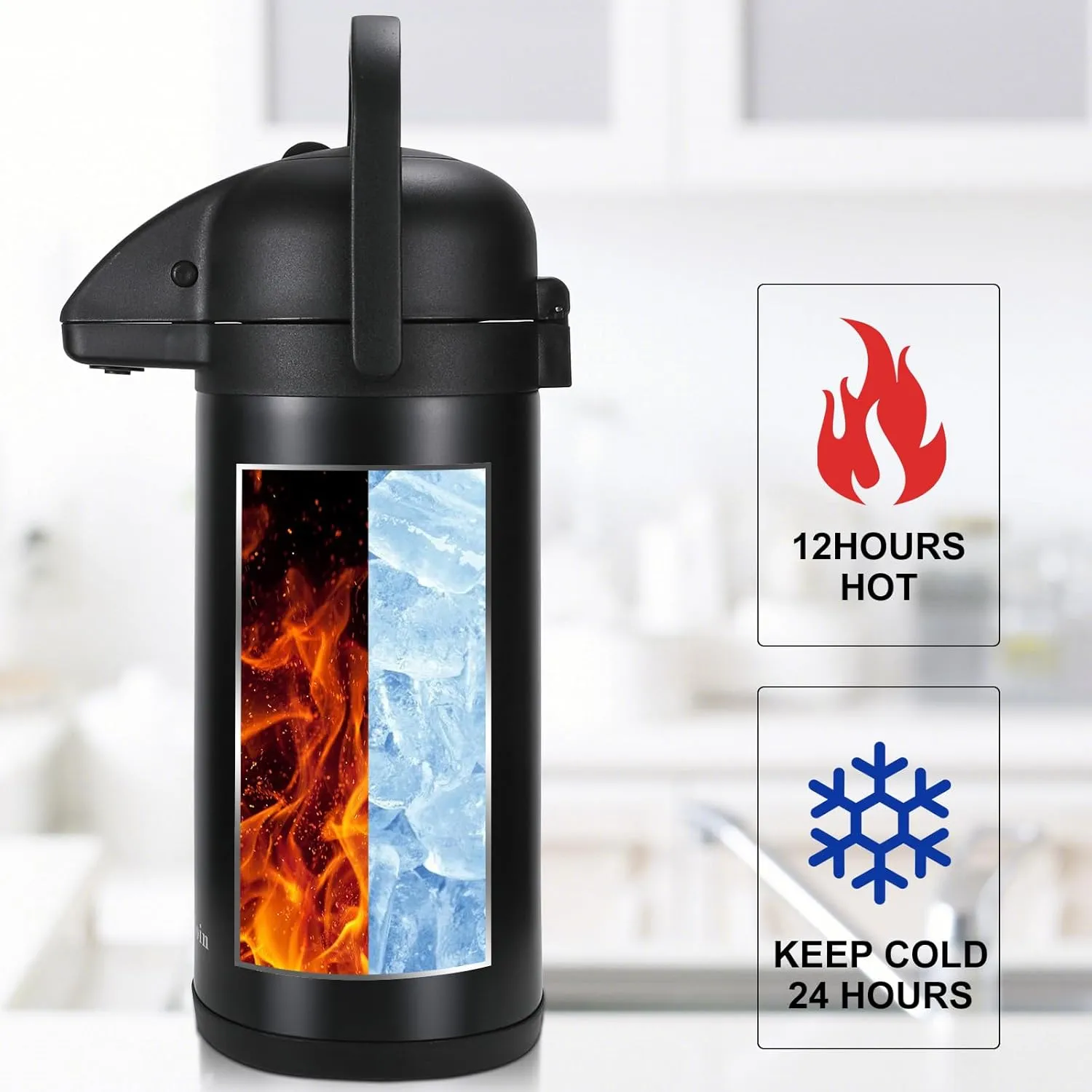 Updated Airpot Coffee Dispenser with Pump,102OZ Insulated Thermal Coffee Carafe for Keeping Hot - Cold Water, Party Chocolate Drinks & Stainless Steel Thermos Urn Large Thermal Hot Drink (Black)