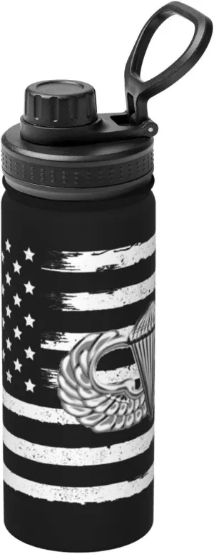 US Army 82nd Airborne Division USA American Flag Stainless Steel Insulated Water Bottle: 18oz, Leak-Proof, Hot & Cold, Eco-Friendly