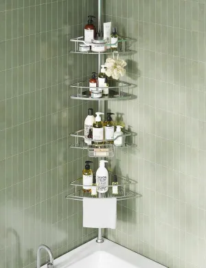 USHOWER Corner Shower Caddy Tension Pole, 4-Tier Rustproof Shower Shelves for Bathtub Shampoo Storage, 51-121 Inch Adjustable Shower Tension Rod Organizer, Brushed Nickel