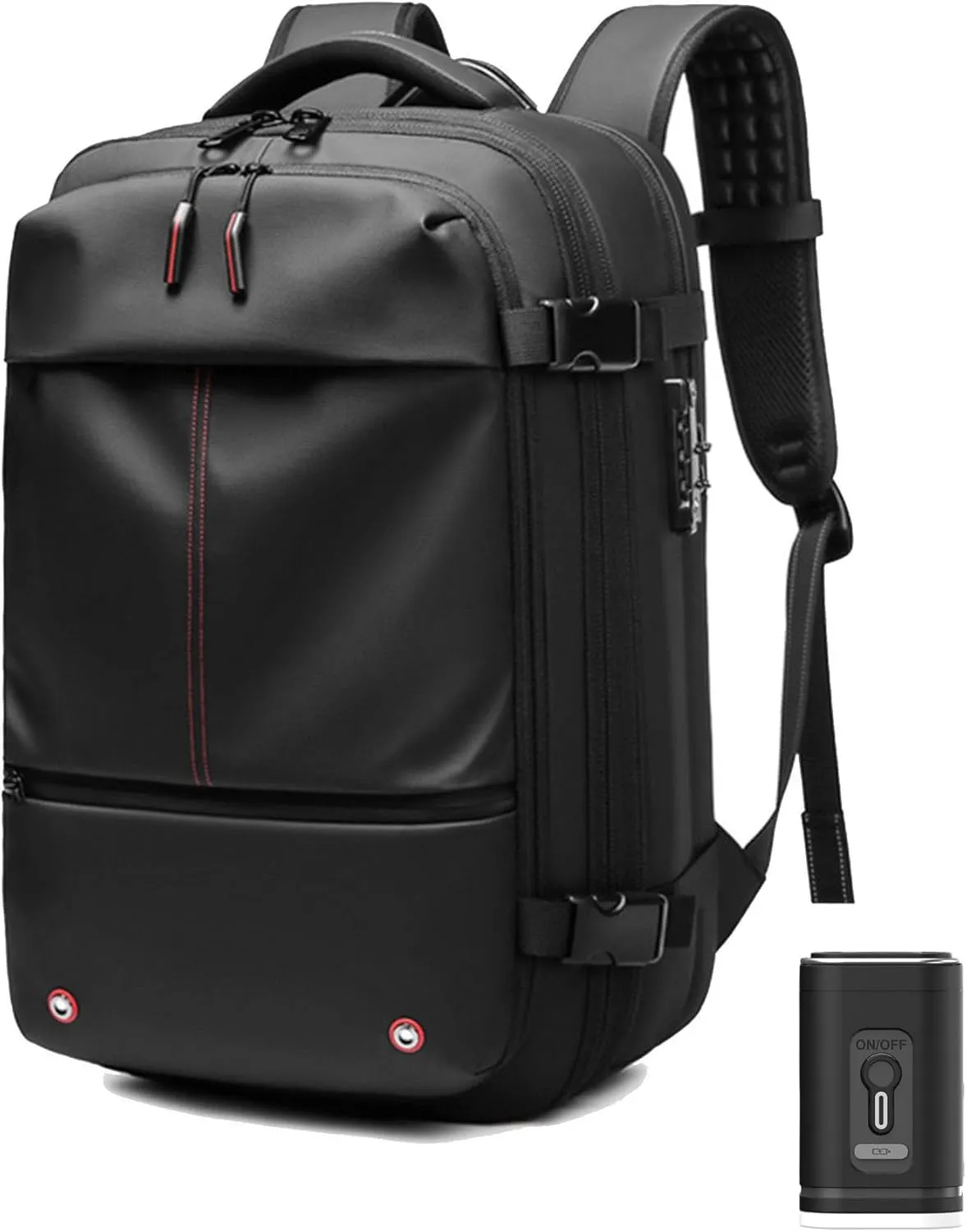 Vacpack Vacuum Backpack with Pump,60L Waterproof TSA Lock Travel Backpack, Expandable Airbag,with Vacuum Seal Compression (Black)