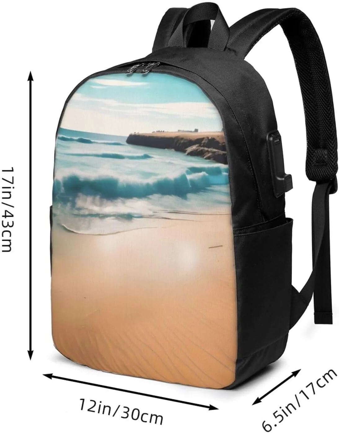 vacsAX Durable Ergonomic Backpack With - Large Capacity With USB Ports - Perfect For Women Men Beach scenery