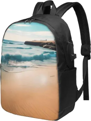 vacsAX Durable Ergonomic Backpack With - Large Capacity With USB Ports - Perfect For Women Men Beach scenery