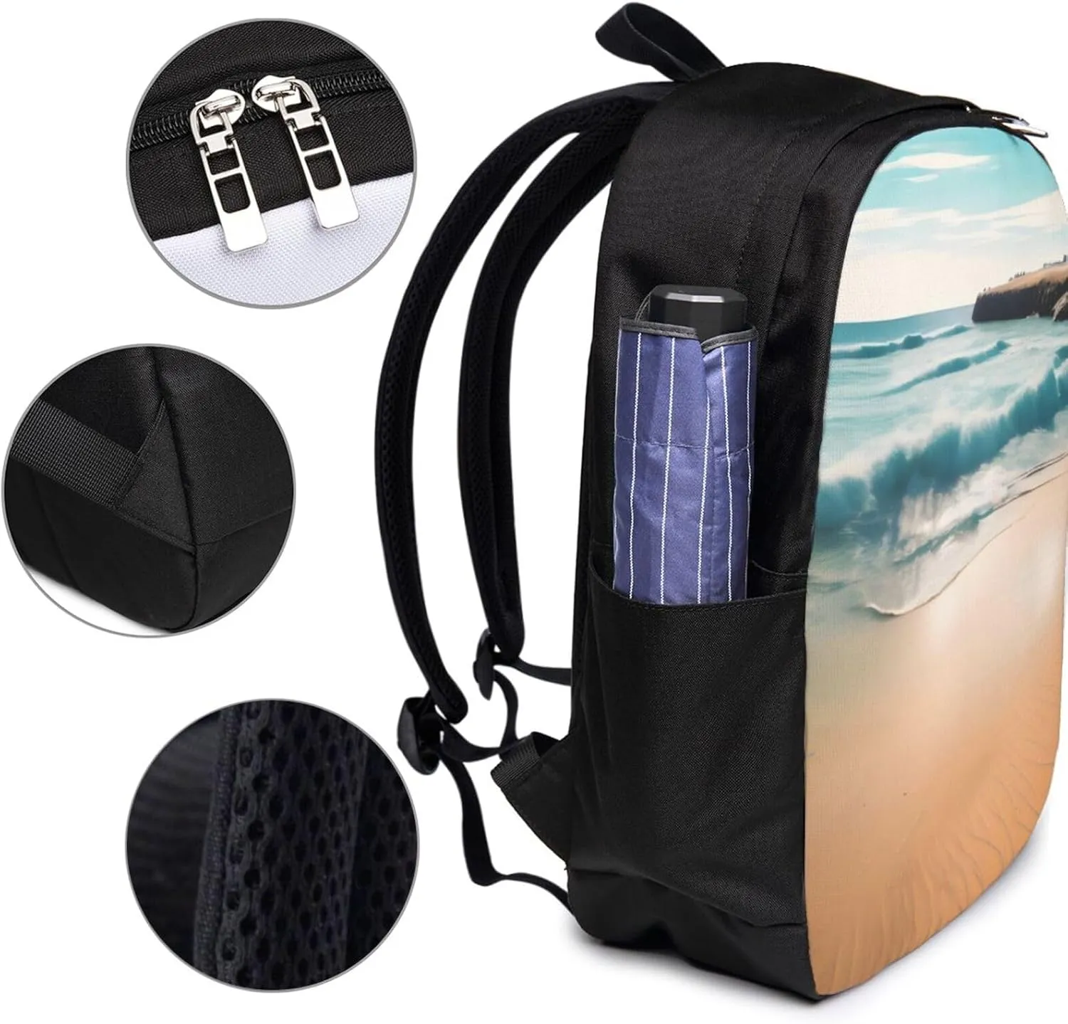 vacsAX Durable Ergonomic Backpack With - Large Capacity With USB Ports - Perfect For Women Men Beach scenery