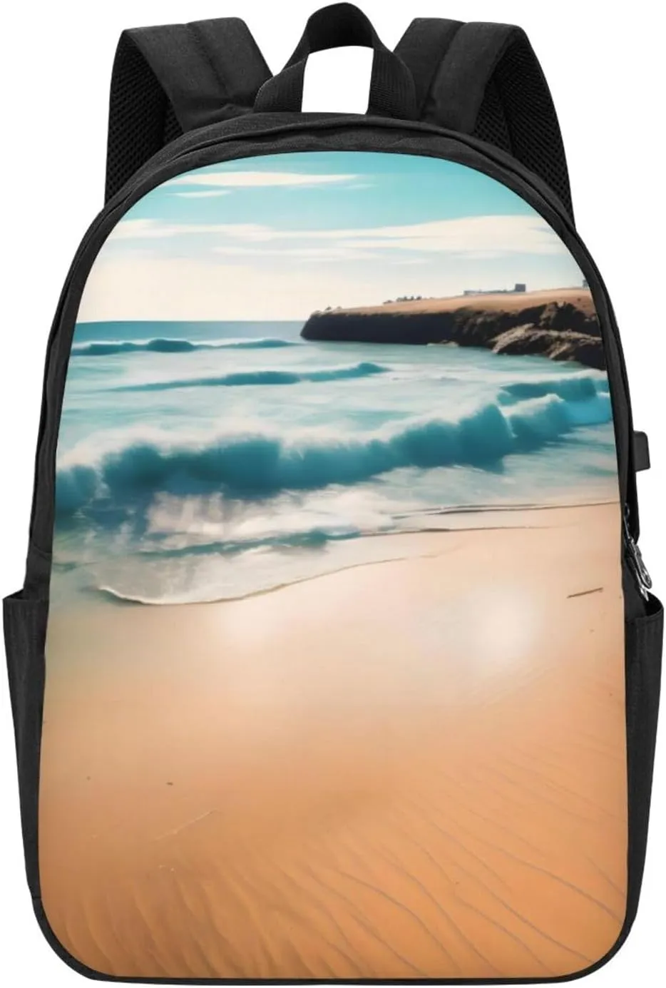 vacsAX Durable Ergonomic Backpack With - Large Capacity With USB Ports - Perfect For Women Men Beach scenery