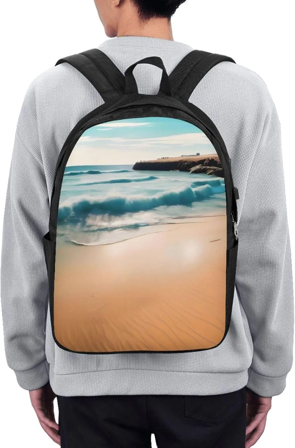 vacsAX Durable Ergonomic Backpack With - Large Capacity With USB Ports - Perfect For Women Men Beach scenery