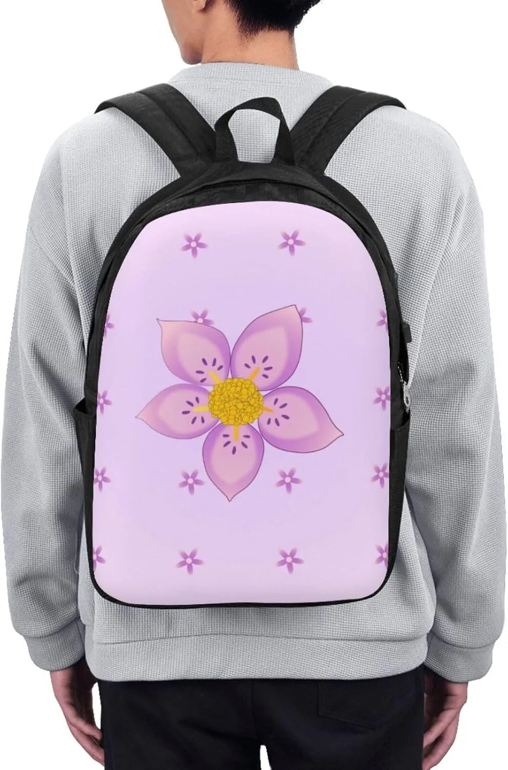 vacsAX Durable Ergonomic Backpack With - Large Capacity With USB Ports - Perfect For Women Men Five-petaled purple flowers