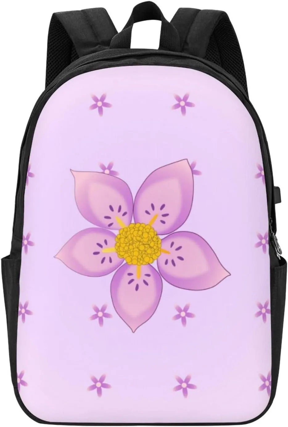vacsAX Durable Ergonomic Backpack With - Large Capacity With USB Ports - Perfect For Women Men Five-petaled purple flowers