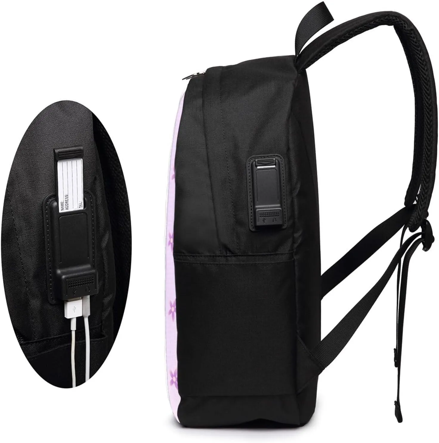 vacsAX Durable Ergonomic Backpack With - Large Capacity With USB Ports - Perfect For Women Men Five-petaled purple flowers