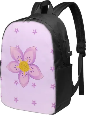 vacsAX Durable Ergonomic Backpack With - Large Capacity With USB Ports - Perfect For Women Men Five-petaled purple flowers