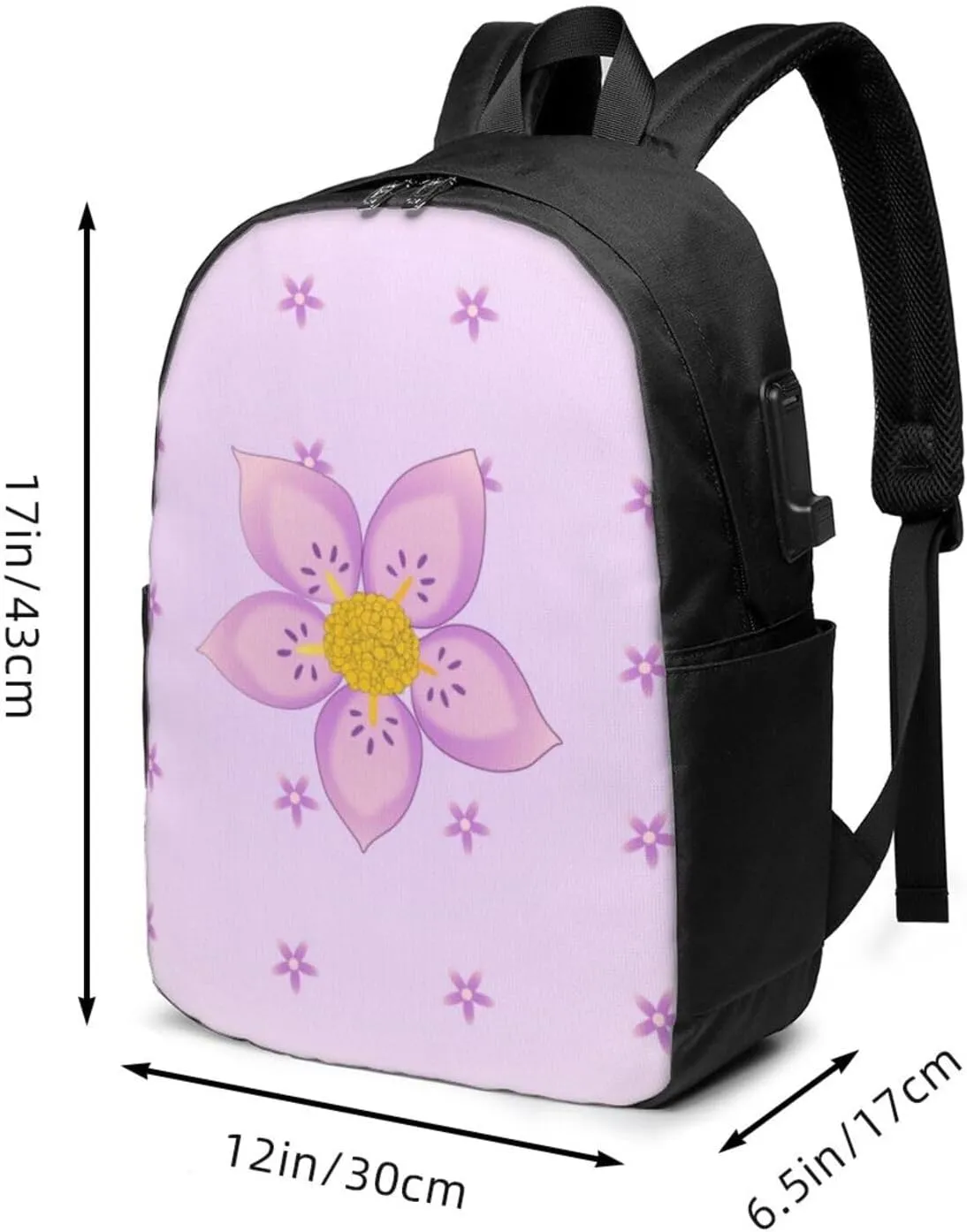 vacsAX Durable Ergonomic Backpack With - Large Capacity With USB Ports - Perfect For Women Men Five-petaled purple flowers