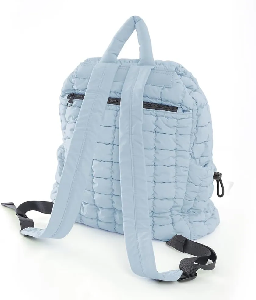 VAKAER Puffer Backpack for Women Lightweight Quilted Hiker Pack Drawstring Padding Backpacks for Travel Gym (Light Blue)
