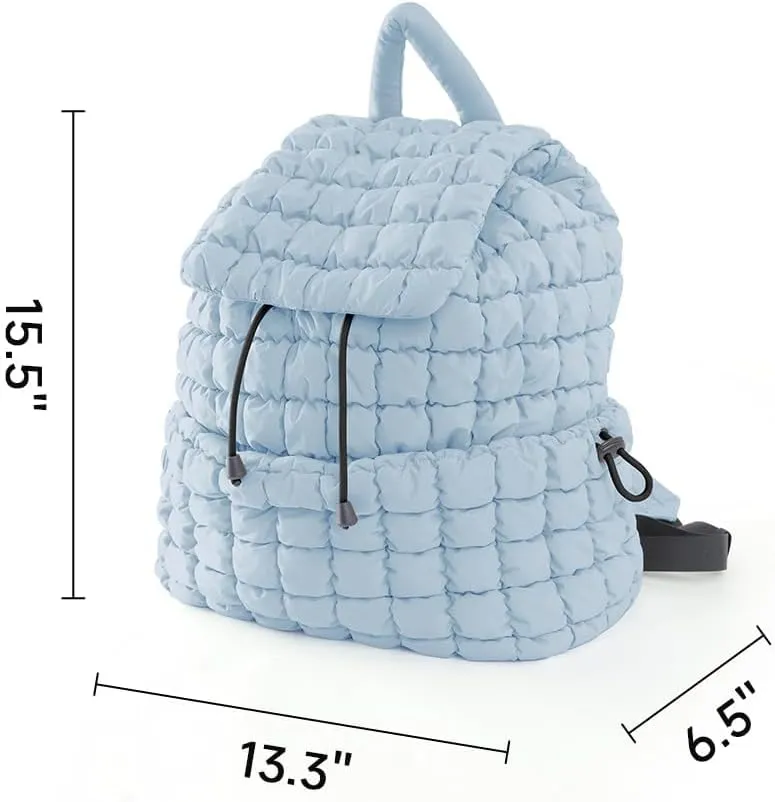 VAKAER Puffer Backpack for Women Lightweight Quilted Hiker Pack Drawstring Padding Backpacks for Travel Gym (Light Blue)