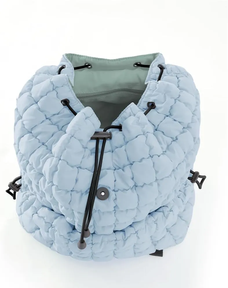 VAKAER Puffer Backpack for Women Lightweight Quilted Hiker Pack Drawstring Padding Backpacks for Travel Gym (Light Blue)