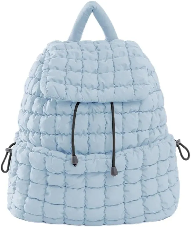 VAKAER Puffer Backpack for Women Lightweight Quilted Hiker Pack Drawstring Padding Backpacks for Travel Gym (Light Blue)