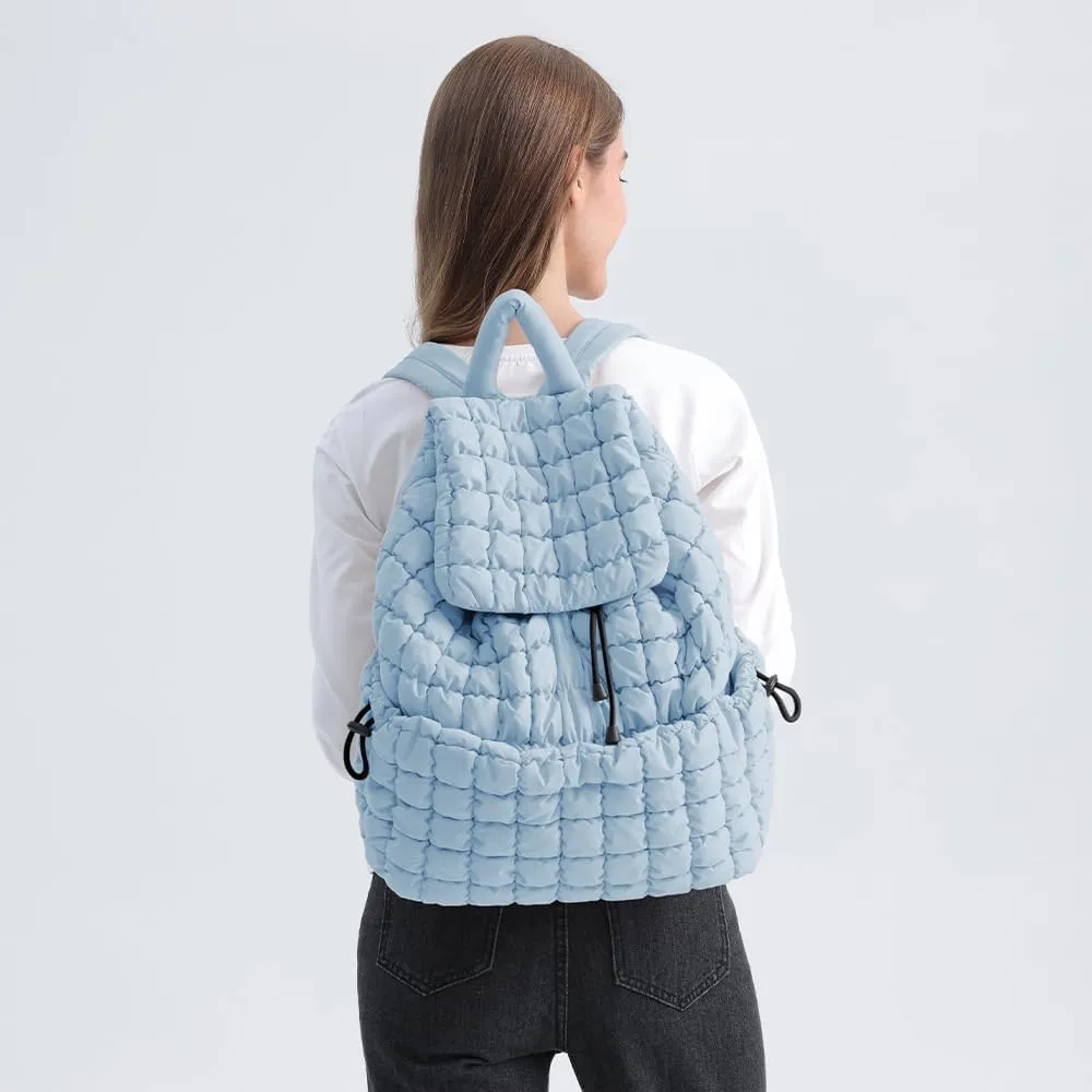 VAKAER Puffer Backpack for Women Lightweight Quilted Hiker Pack Drawstring Padding Backpacks for Travel Gym (Light Blue)
