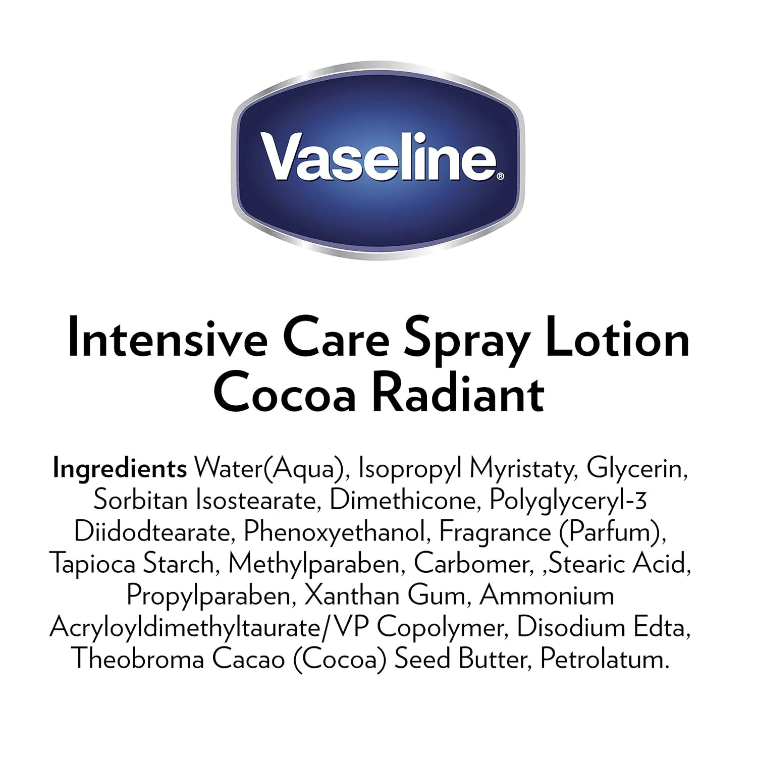 Vaseline Intensive Care Spray Moisturizer For Dry Skin Cocoa Radiant Made With 100% Pure Cocoa Butter 6.5oz (Pack of 6)